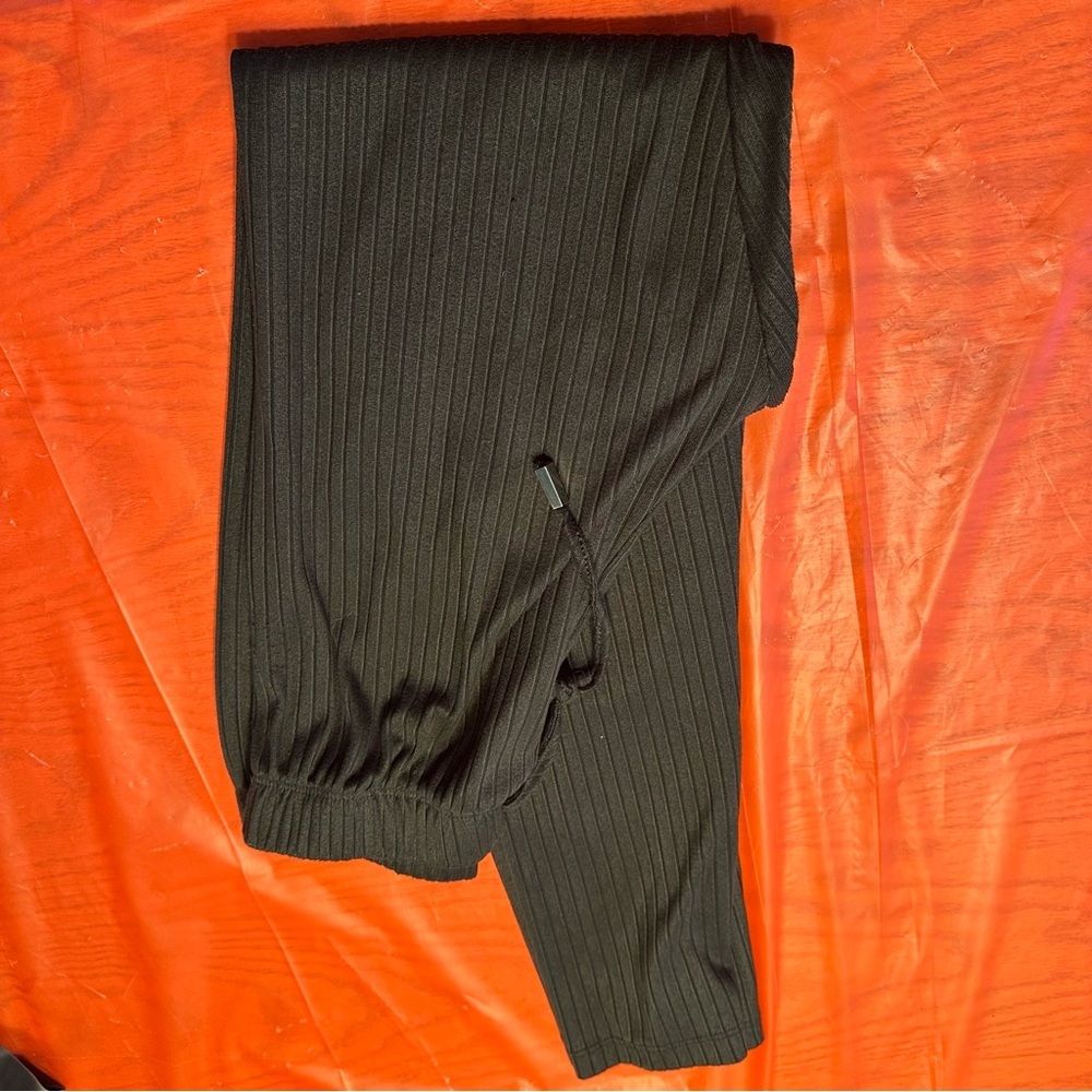 Black Ribbed Drawstring Pants - Picture 3 of 5